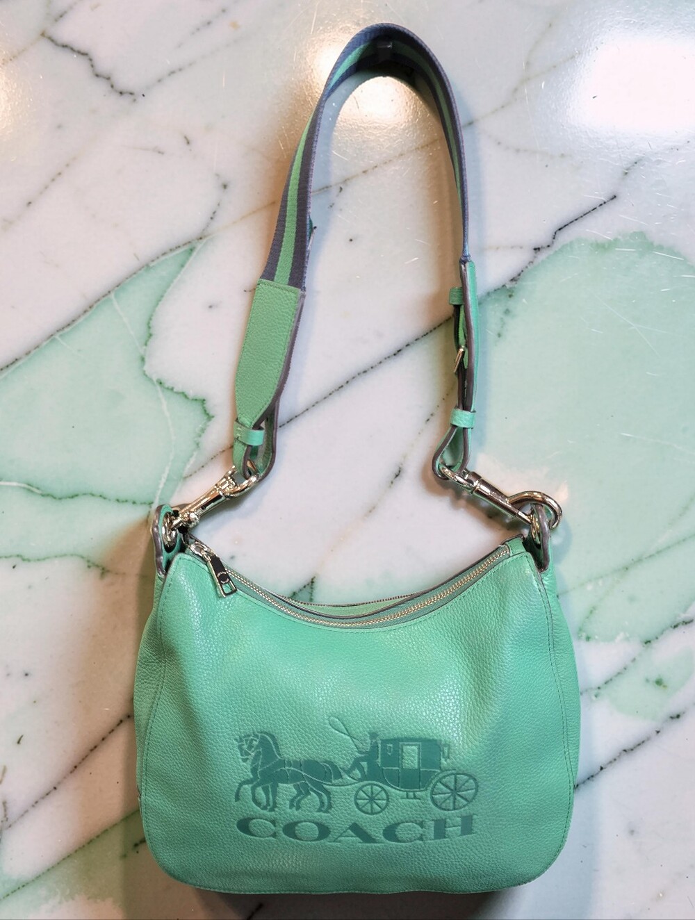 Coach Jes Leather Hobo Bag Mint Green Horse & Carriage-F72702 - Picture 2 of 14